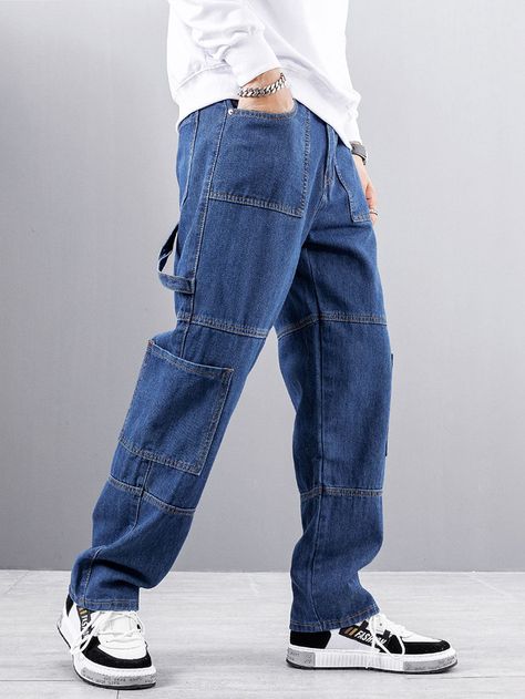 Jean Cargo Pants Outfit, Loose Jeans Outfit, Blue Jeans Outfit Men, Mens Outfits Streetwear, Cargo Pants Outfit Men, Red Shirt Men, Cargo Outfit, Jeans Outfit Men, Moda Denim