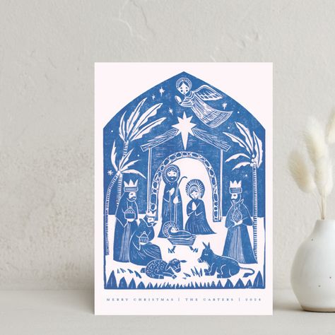 Send warm greetings with the Linocut Nativity holiday postcards! FREE recipient address printing and unlimited rounds of edits are included. Paper Dahlia, Joy Wreath, Vintage Wreath, Holiday Design Card, Custom Envelopes, Christmas Mantle, Personalised Christmas Cards, Holiday Postcards, Christmas Postcard