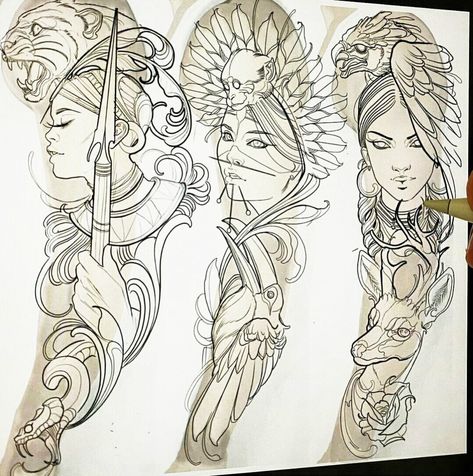 Neo Traditional Art, Neo Tattoo, Full Tattoo, Japan Tattoo Design, Flash Tattoo Designs, Sketch Tattoo Design, Tattoo Lettering Fonts, Warrior Tattoo, Tattoo Art Drawings