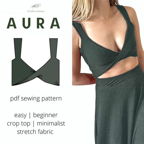 AURA Crop Top Sewing Pattern A4 Letter pdf Twist Top Pattern, Crop Top Sewing, Twisted Crop Top, Top Pattern Sewing, Crop Top Sewing Pattern, Diy Crop Top, Crop Top Pattern, Top Sewing, Couture Mode