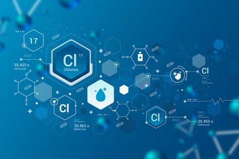 Chlorine background | Free Vector #Freepik #freevector #background #water #clean #chemical Chemical Background, About Chemistry, 11th Chemistry, Abstract Science, Hexagon Grid, Background Water, Laboratory Design, Science Icons, Linkedin Background