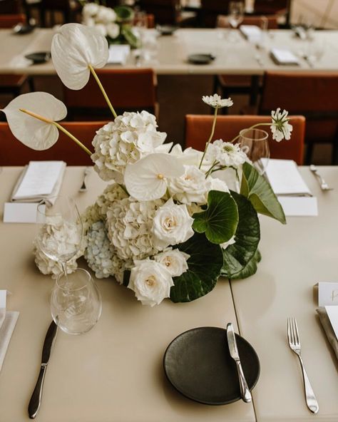 White Floral Centerpieces, White Floral Arrangements, Green Centerpieces, White Flower Arrangements, Modern Wedding Flowers, Wedding Table Flowers, Wedding Flower Inspiration, Floral Arrangements Wedding, Art Deco Wedding