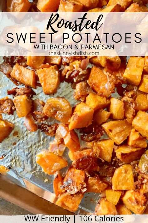 Turn on your oven and be prepared to be wowed with my easy and delicious Sheet Pan Sweet Potatoes with Bacon and Parmesan! It’s one of the best side dish recipes you can bring to the table for any meal, whether it’s a Tuesday or Thanksgiving! #sweetpotatoes #bacon #ww Pan Sweet Potatoes, Sheet Pan Sweet Potatoes, Butternut Squash With Bacon, Sweet Potatoes With Bacon, Butternut Squash Recipes Roasted, Potatoes With Bacon, Best Side Dish, Butternut Squash Recipes, Side Dishes Recipes