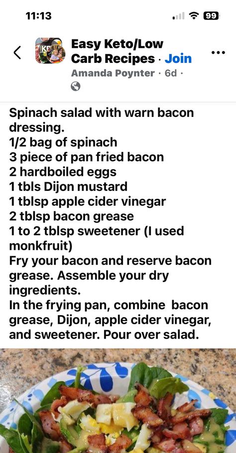 Autoimmune Protocol Diet, Bacon Dressing, Bacon Grease, Spinach Salad, Hard Boiled Eggs, Dijon Mustard, Salad Dressing, Apple Cider Vinegar, Soup And Salad