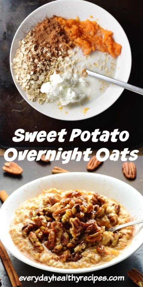 Maple Pecans, Oat Recipes Healthy, Overnight Oats Recipe Healthy, Stuffed Sweet Potato Healthy, Sweet Potato Breakfast, Healthy Comfort Food, Breakfast Recipes Casserole, Toasted Pecans, Easy Delicious Recipes