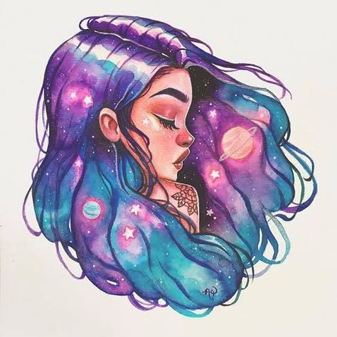 Universe Galaxy, A Drawing, Universe, Stars, Hair, Blue