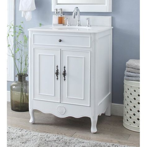 Highland Dunes Madelon 26 Single Bathroom Vanity Set & Reviews | Wayfair Small Bathroom Sink Vanity, Vanity Furniture, Cottage Style Bathrooms, Bathroom Ambiance, Small Bathroom Sinks, White Bathroom Cabinets, No Thanks, White Marble Countertops, White Vanity Bathroom