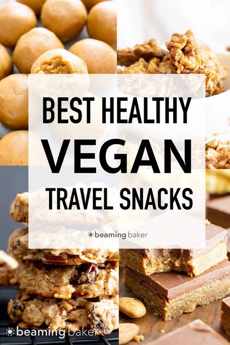 The best vegan snacks for traveling, including make-ahead no bake snacks, healthy homemade cookies, the best fruits and more vegan travel snacks! #travel #traveltips #travelhacks #travelsnacks #vegan | Post on BeamingBaker.com Wfpb Snacks, Snacks For Traveling, Beaming Baker, Bake Snacks, Best Vegan Snacks, Healthy Travel Snacks, Vegetarian Nutrition, Filling Snacks, Snacks Healthy