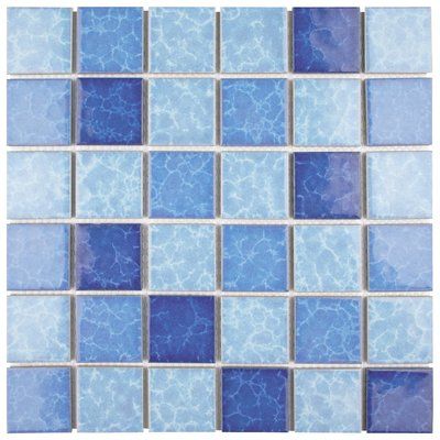 EliteTile Waterfall 2" x 2" Porcelain Mosaic Tile in Aegean Bathroom Tile Mosaic, White Blue Bathroom, Blue Bathroom Tile, Gym Design Interior, Disney Classroom, Aegean Blue, Mediterranean Tile, Swimming Pool Tiles, Pool Tiles