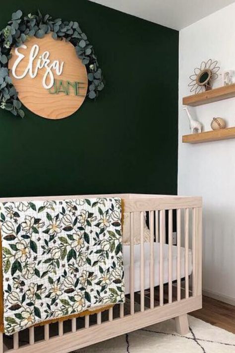 NURSERY IDEAS WITH ACCENT WALLS Green Nursery Girl, Dreamy Nursery, Green Accent Walls, Baby Nursery Inspiration, Girl Nursery Room, Nursery Theme, Baby Room Design, Nursery Inspo, Nursery Baby Room