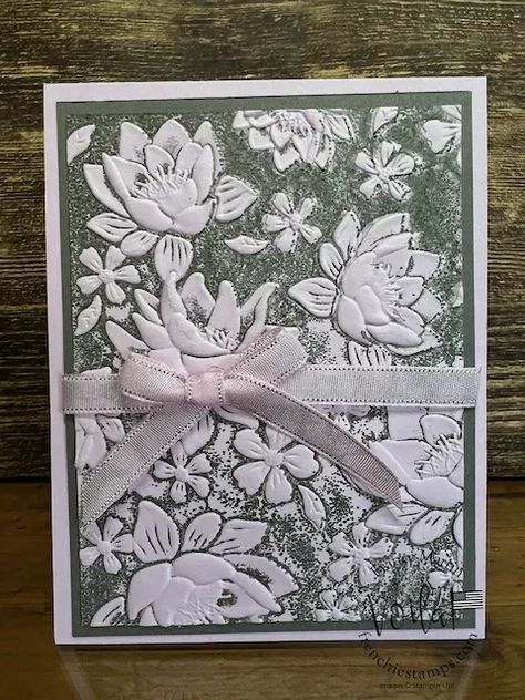 Layered Florals Folder 7 Ways To Add Color #LayeredFlorals3DEmbossingFolder #AddColorTo EmbossedCardstock #StampinUp #FrenchieStamps Stampin Up Layered Florals 3d, Layered Florals Stampin Up Cards, Stampin Up Layered Florals 3d Embossing Folder, Folder Ideas, Embossing Cards, 3d Ideas, Business Board, Embossed Printing, Hello Cards