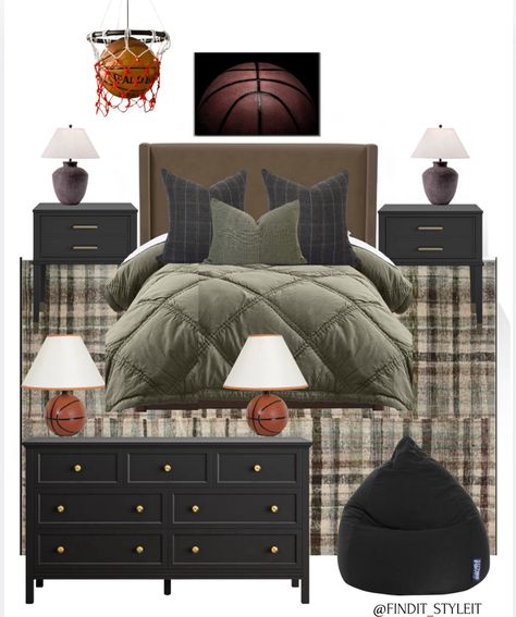 Sporty bedroom with green accents. Nightstands are 36% off The beanbag is 27% off Rug is over 45% off depending on size Bed is on sale, percentage depends on the size#ltksale #ltkcanada #ltkkids #ltkhome #ltksalealert #ltkteens Boys Teen Bedroom Ideas, Boy Green Bedroom, Green Teen Boy Bedroom, Teen Boy Bedroom Green, Boys Green Bedroom, Bedroom With Green Accents, Boys Sports Bedroom Ideas, Boys Bedroom Sports, Green Boys Bedroom