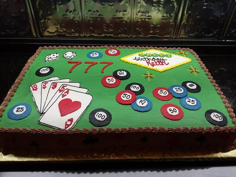 Gambling Birthday Cake, 1/2 sheet Casino Sheet Cake, Casino Cake, Casino Royale Theme, 80 Birthday Cake, Fondant Cake Designs, Birthday Sheet Cakes, 95 Birthday, Vegas Night, Baking Stuff