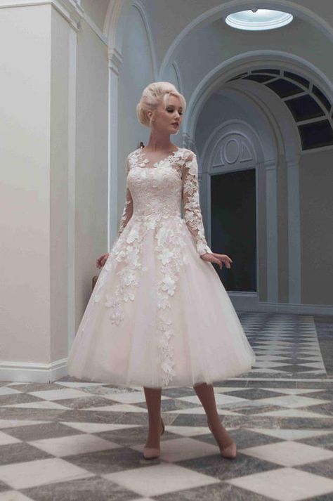 Long Sleeve Bridal Dresses, Informal Wedding Dresses, Knee Length Wedding Dress, Ivory Lace Wedding Dress, Wedding Dress Silhouette, Tea Length Wedding, Wedding Dresses 2014, Long Sleeve Wedding Dress Lace, Wedding Dress Fabrics