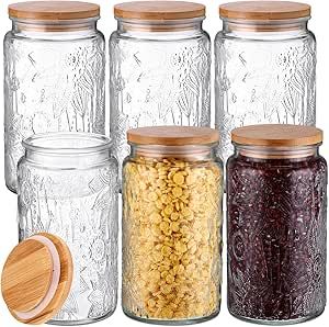 Jars With Wooden Lids, Office Pantry, Desk Kitchen, Glass Candy Jars, Bean Flour, Glass Storage Jars, Clear Glass Jars, Glass Canisters, Storage Canisters