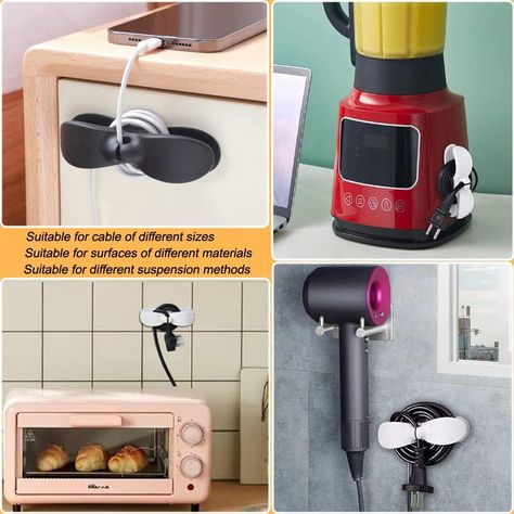 SisBroo Cord Organizer for Appliances, 4PCS Kitchen Appliance Cord Winder Cable Organizer, Cord Holder Cord Wrapper for Appliances Stick on Pressure Cooker, Mixer, Blender, Coffee Maker, Air Fryer Power Cord Organizer, Cord Organizer, Cord Holder, Cord Storage, Wire Storage, Tidy Kitchen, Household Organization, Kitchen Helper, Drilling Holes