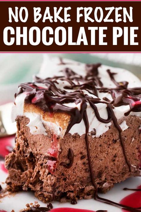 Time to cool down with a big slice of this sweet buttermilk chocolate icebox pie!  Simple ingredients and about 5 minutes is all you need to whip this no-bake pie together! | #nobake #dessert #iceboxpie #chocolate #summer #dessertrecipe #easyrecipe #pies #frozen Chocolate Icebox Pie, Frozen Chocolate Pie, Pie No Bake, Nobake Dessert, Recipes Potato, Icebox Pie, Tasty Desserts, Chocolate Pecan Pie, Make Ahead Desserts