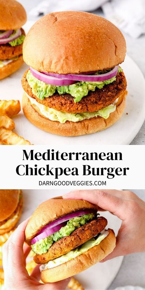 Resep Burger, Chickpea Burgers, Mediterranean Chickpea, Chickpea Burger, Smoothies Vegan, Veggie Burgers Recipe, Healthy Burger, Vegan Burger, Vegan Burgers