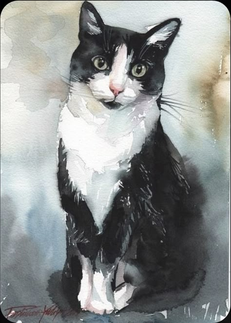 Tuxedo Cat Art, Cycle Painting, Cat Artwork, Watercolor Cat, Tuxedo Cat, Cats Illustration, Arte Animal, Cat Portraits, Cat Painting