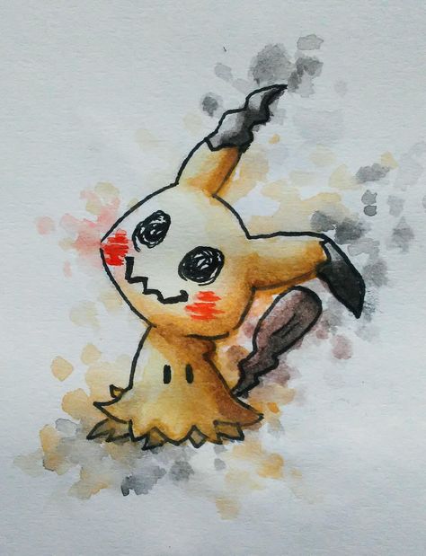 Mimikyu in watercolor by me Pokemon Painting, Pokemon Craft, Pokemon Tattoo, Watercolor Subjects, Diy Watercolor Painting, Cute Pokemon Wallpaper, Pokemon Drawings, Cute Pokemon, Pokemon Art