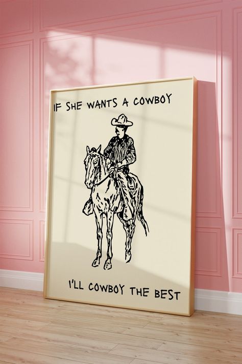 If She Wants A Cowboy Zach Bryan, Urban Western Decor, Western House Inspiration, Girly Western Decor, Coastal Cowgirl Apartment Decor, Cowboy Bedroom Western, Zach Bryan Decor, Boho Cowgirl Bedroom, Zach Bryan Wall Art