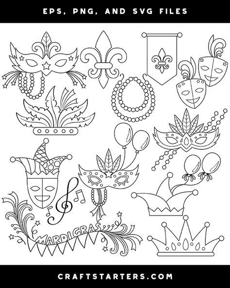 Mardi Gras Drawing Ideas, Mardi Gras Doodles, Mardi Gras Tattoo Ideas, Mardi Gras Drawing, Mardi Gras Mask Tattoo, Mardi Gras Tattoo, Yoga Art Painting, Camp Themes, Black And White Clip Art