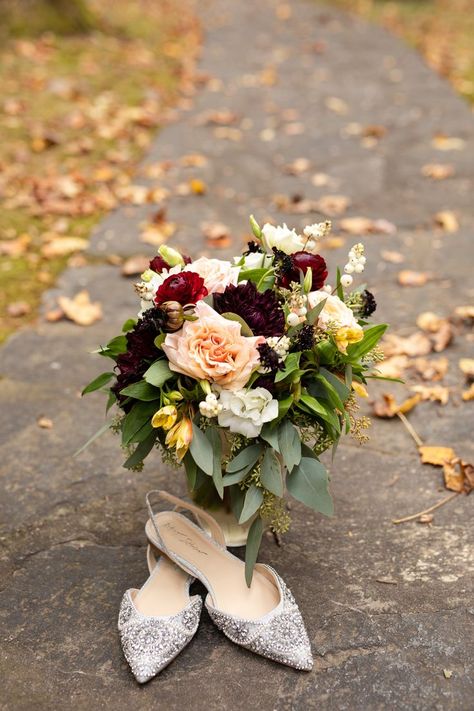 Weddings By Vogue floral design. Vogue Flowers Richmond, Virginia wedding florist. Fall bouquet. Gardenesque. Burgundy Dahlia, ranunculus, white hypericum berry. Blessed Beginnings. Celebrations at the Reservoir. #weddingsbyvogue #vogueflowers #virginiawedding #virginiaweddingflorist #richmondwedding #fallbouquet White Hypericum, Hypericum Berry, Ranunculus White, Richmond Virginia Wedding, Burgundy Dahlia, Fall Bouquet, Richmond Virginia, Virginia Wedding, Virginia Weddings