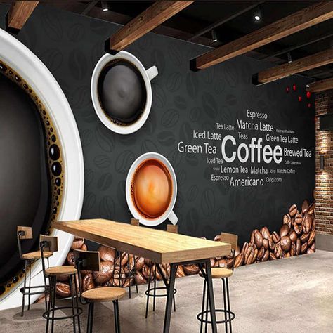 Custom 3D Photo Mural Wallpaper European Style Retro Hand Painted Blackboard Coffee Restaurant Cafe Decor Wallpaper Painting|Wallpapers| - AliExpress Cafe Wall Art, Coffee Cup Art, Coffee Shop Interior Design, Retro Cafe, Coffee Wall Decor, Cafe Shop Design, Coffee Shops Interior, Cafe Wall, Coffee Shop Design