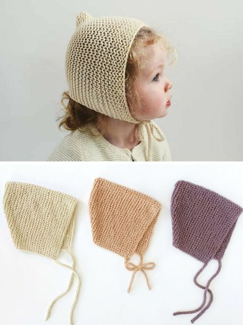 Free Knitting Pattern Garter Bonnet, Blanket Sweater Pattern, Knitting Newborn, Easy Knit Blanket, Knitting Easy, Baby Jackets Pattern, Baby Hat Free Pattern, Knit Bonnet, Knitted Slippers Pattern