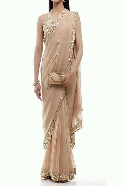 A personal favourite from my Etsy shop https://www.etsy.com/in-en/listing/528091264/gold-and-nude-color-embroidered-sari Beige Plain, Indian Bridesmaids, Mode Shoes, Bridesmaid Saree, Salwar Kamiz, Ghagra Choli, Party Kleidung, Sari Blouse, Indian Couture