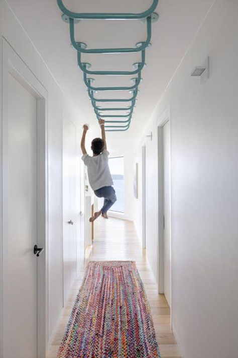 Monkey Bars in the Hallway? This New Brunswick House Is Designed Like a Playground - Dwell Muted Maximalism, Brunswick House, Staircase Outdoor, Monkey Bar, Light Hardwood, Light Hardwood Floors, Construction Ideas, Monkey Bars, Room Deco