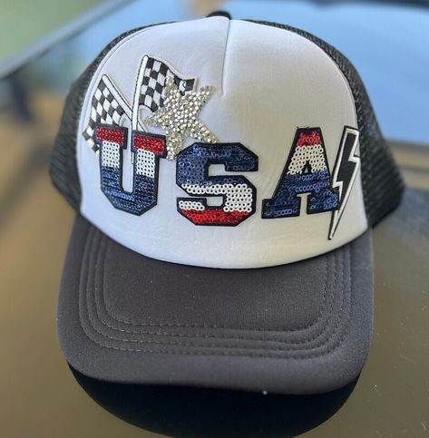 USA Patriotic Trucker Hat, Mesh Baseball Hat, Glitter Patch USA Baseball Cap, July 4th, Memorial Day, USA Hat https://etsy.me/3KcxfwD #independenceday #usahat #baseballcap #patriotictrucker #usabaseballhat #usaamerica #starsandstripes #fourthofjulyhat #labordayhat Hat With Patches, Patriotic Hats, Patch Hats, Usa Baseball, Usa Patriotic, Snap Back, Baseball Hat, July 4th, Hat Designs