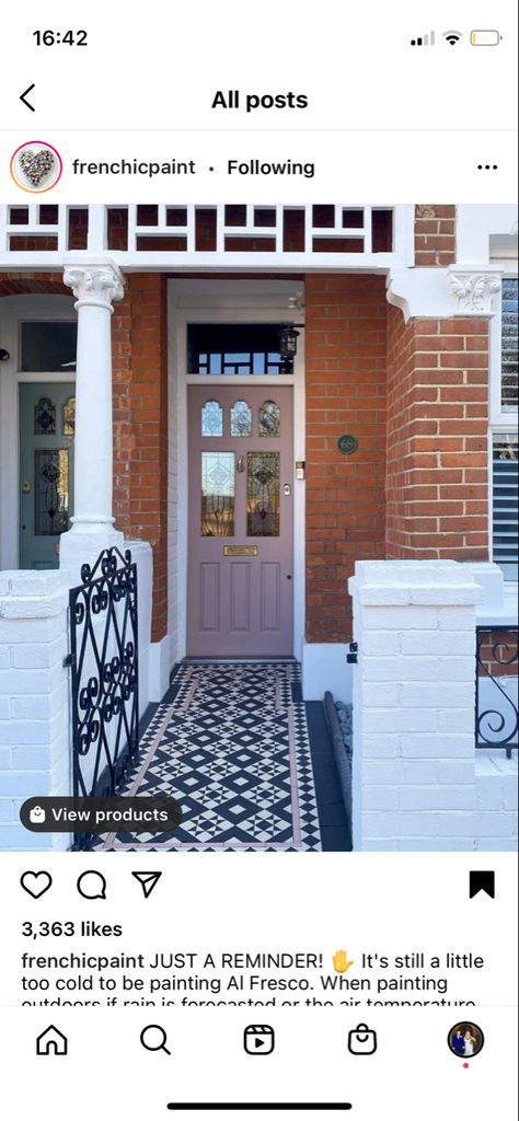 Brick House Front Door Colors, Front Garden Path, Door Decoration Ideas, Front Path, Pink Front Door, Door Colour, Edwardian House, Downstairs Toilet, House Extension Design