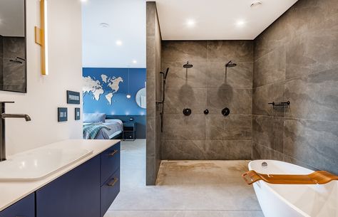 Shower Transformation, Bathroom Wet Room, Two Person Shower, Home Interior Styles, Open Concept Bathroom, Washroom Tiles, Shower Design Ideas, Double Shower Heads, Open Showers