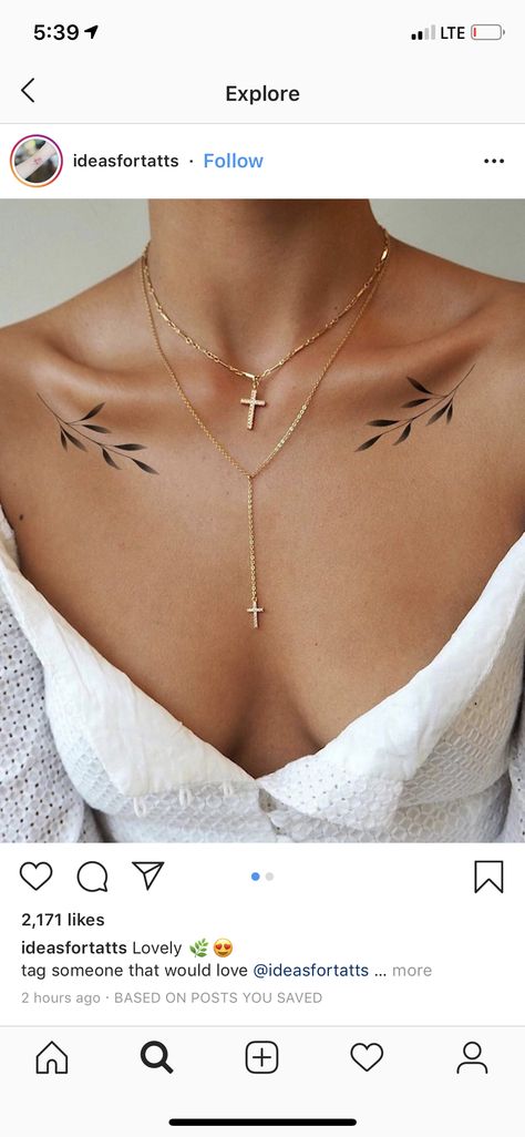 Necklace Tattoo, Hand Tattoos For Women, Colored Acrylic Nails, Sternum Tattoo, Collar Bone Tattoo, Collar Bone, Badass Tattoos, Time Tattoos, Dope Tattoos