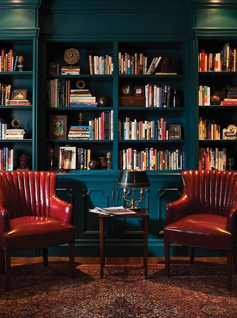 Three-storey Edwardian Home Renovation Edwardian Library, Red Shelves, Home Library Rooms, Billy Wilder, Home Library Design, Studio Living, Trendy Living Rooms, Charles Eames, Ray Eames