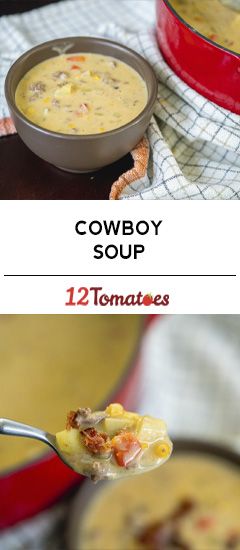 Cheesy Cowboy Soup?utm_source=12tomatoes Cheesy Cowboy Soup, Cowboy Soup, Small Potatoes, Soups Stews Chilis, Gf Flour, Chili Soup, Green Chiles, 12 Tomatoes, Soup And Stew