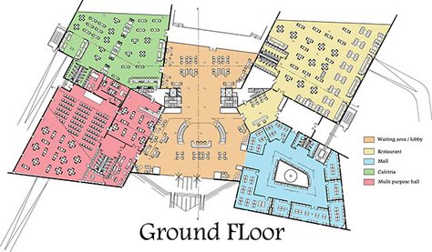 Hotel Lobby Floor Plan Layout, Hotel Restaurant Plan, Hotel Lobby Floor Plan, Lobby Floor Plan, Hotel Project Architecture, Resort Hotel Design, Beach Resort Design, Condominium Architecture, Hotel Room Design Plan