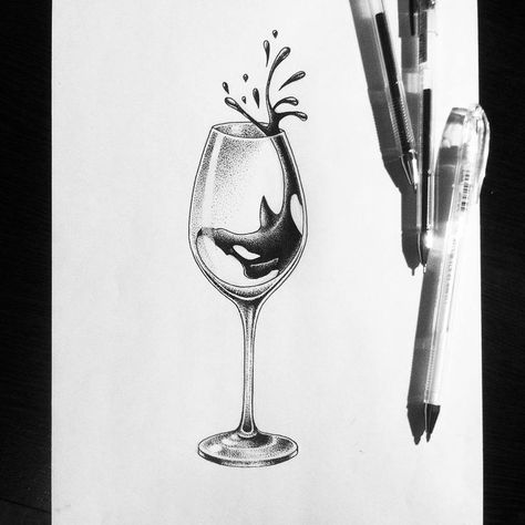 Wine Tattoos, Wine Drawing, White Wine Pairings, Wine Glass Tattoo, Surreal Art Painting, Wine Tattoo, Pencil Photo, Stippling Art, Expensive Wine