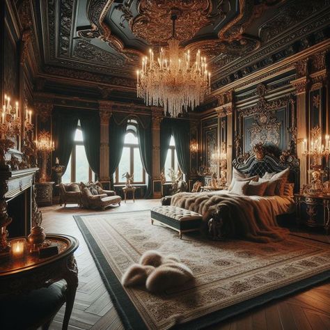 Dark Castle Bedroom, Parsons Manor, Aurora Bedroom, Victorian Mansion Interior, English Manor Houses Interior, Unbending Flower, Manor Bedroom, Gothic Fireplace, Mansion Bedroom