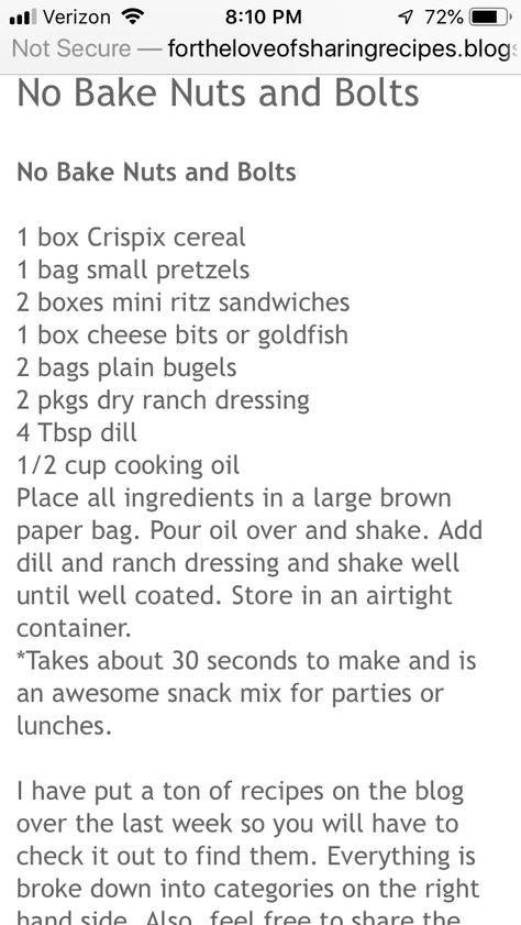 Nuts And Bolts Recipe Best Dill, Ranch Nuts And Bolts Recipe, Nuts And Bolts Recipe Best, Nuts And Bolts Recipe, Ritz Sandwiches, Crispix Cereal, Seasoned Nuts, Dry Ranch Dressing, Hidden Valley Ranch