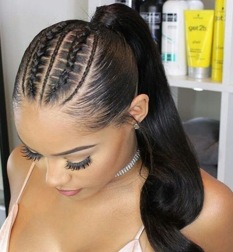 @Areeisboujee Ponytail With Braids, Invisible Ponytail, Long Ponytail Hairstyles, Low Ponytail Hairstyles, Braids Tutorial, Tutorial Eyeliner, Cornrow Ponytail, High Ponytail Hairstyles, Weave Ponytail Hairstyles