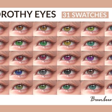 Dorothy eyes ✿ 31 colours | BunbunzSims en Patreon Sims 4 Cc Makeup Eye Color, Sims4 Cc Eye Contacts, Sims 4 Cc Unnatural Eyes, Sims 4 Eye Color Cc Default, Sims4 Eye Color, Sim4 Eyes, Sims 4 Eyes Cc Color, Eye Sims 4 Cc, Sims Eyes Cc