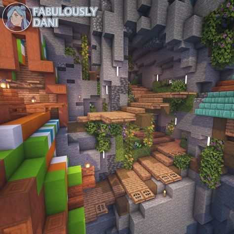 Minecraft Mountain Base, Minecraft Cave House, Minecraft Path, Minecraft Cave, Side Path, Minecraft Mountain, Cute Minecraft, Houses Minecraft, Cottagecore Minecraft