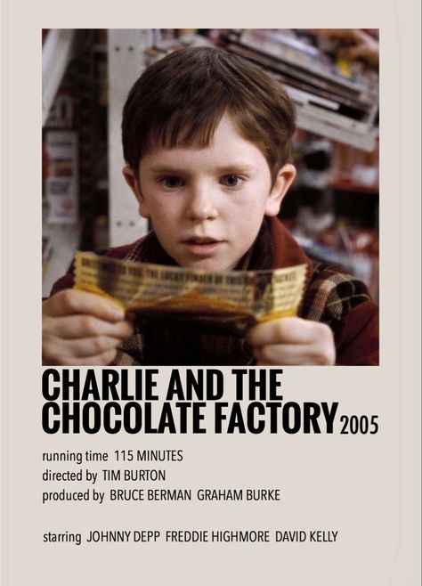 Minimalist/polaroid movie poster by me Minimalist Movie Posters, Foto Muro Collage, Charlie And The Chocolate Factory, Freddie Highmore, Film Vintage, Iconic Movie Posters, Movie Card, Buku Harry Potter, Film Posters Minimalist