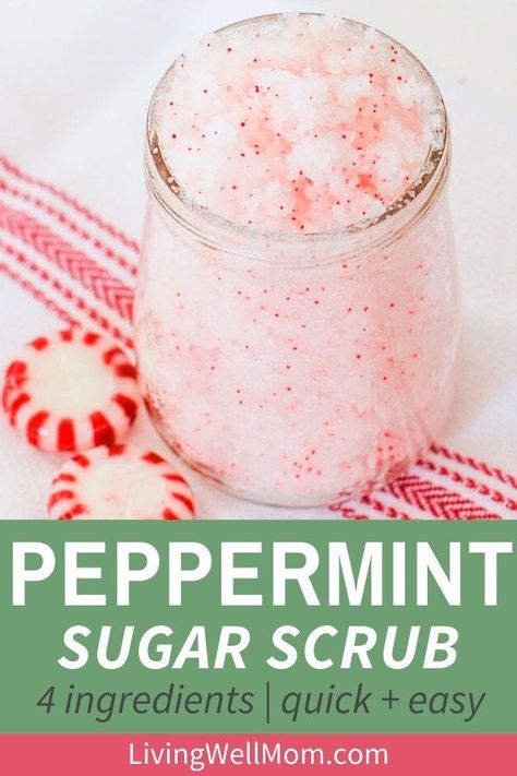 Peppermint Hand Scrub, Christmas Sugar Scrubs, Sugar Scrub Diy Peppermint, Hand Scrub Diy, Sugar Hand Scrub, Peppermint Scrub, Peppermint Sugar Scrub, Diy Body Scrub Recipes, Diy Sugar Scrub Recipe