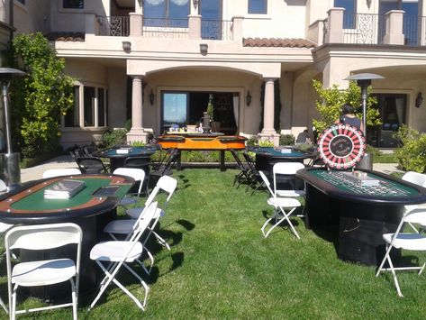 Backyard casino themed party 08-17-13 event Outdoor Casino Night, Backyard Casino Party Night, Casino Office Party, Outdoor Casino Theme Party, Backyard Party Outfit, Casino Themed Party, Party Outfit Night, Vegas Theme Party, Casino Birthday