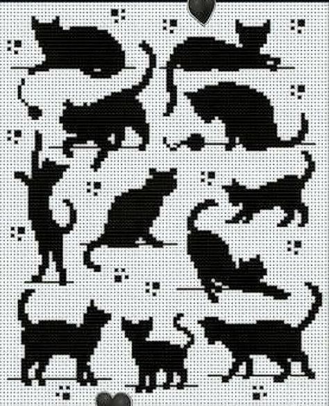 Kat Haken, Cat Cross Stitches, Fair Isle Knitting Patterns, Crochet Cat Pattern, Pixel Crochet, Cat Cross Stitch Pattern, Animal Cross Stitch Patterns, Cat Cross Stitch, Crochet Tapestry