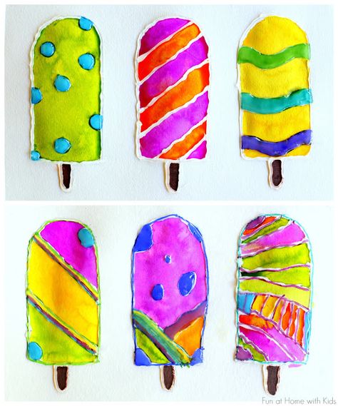 Popsicle Resist Art with Free Popsicle Template from Fun at Home with Kids Popsicle Template, Drawing Ideas Easy For Kids, Resist Art, Popsicle Art, Ice Cream Art, Bubble Painting, Drawing Ideas Easy, Art Projects For Kids, Cream Art