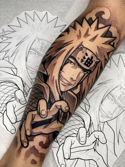 Jaraiya Tattoo from Naruto By @kodiellistattoos on IG @ Fountain Square Tattoo - Indianapolis Naruto Jiraiya Tattoo, Jiraiya Tattoo Ideas, Jiraya Tattoo Ideas, Jiraiya Tattoo, Pen Ink Tattoo, Courage Tattoos, Headdress Tattoo, Square Tattoo, Chicano Tattoos Sleeve